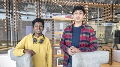 Aadithyan Rajesh and Rishabh Java are co-founders of Tangled, a peer-to-peer learning platform in the UAE that features 50 instructors and 1,000 users. Photo: Antonie Robertson / The National