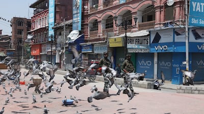 Indian paramilitary soldiers patrol the streets of Srinagar, capital of the disputed Kashmir region. EPA