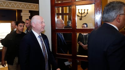 Jason Greenblatt, Donald Trump's Middle East envoy, welcomes water deal as a signal for future progress. AFP PHOTO / POOL / RONEN ZVULUN