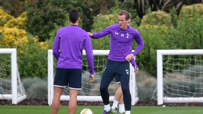Spurs striker Harry Kane shown in action on Wednseday during the training session for Thursday’s Europa League match against Anderlecht. Matthew Childs / Action Images / Reuters