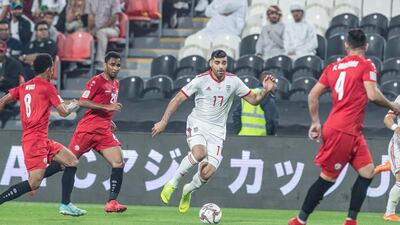 Yemen, in red, faced Iran in their first ever Asian Cup match at Mohammed bin Zayed Stadium in Abu Dhabi on Monday night.