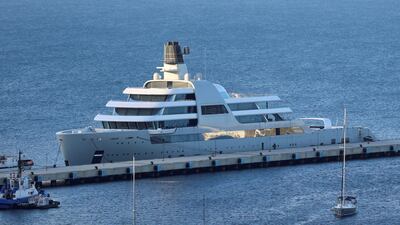 Solaris, a superyacht linked to sanctioned Russian oligarch Roman Abramovich, is pictured in Bodrum, southwest Turkey. Reuters