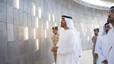 Sheikh Mohamed bin Zayed, Crown Prince of Abu Dhabi and Deputy Supreme Commander of the Armed Forces, visits Wahat Al Karama, a memorial of national heroes. Ryan Carter / Crown Prince Court – Abu Dhabi