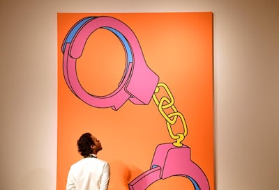 Michael Craig-Martin's His ‘Intimate Relations: Handcuffs’ was part of an online auction at Christie’s in London. Reuters