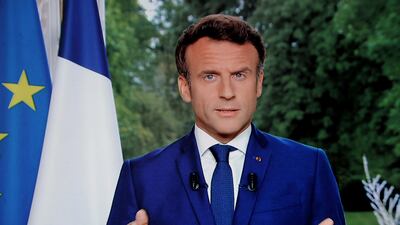 French President Emmanuel Macron during his televised address on Wednesday. AFP