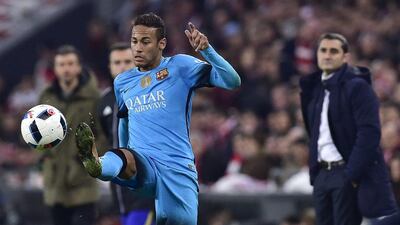 Neymar has been non-committal when discussing his Barcelona future although he is expected to agree a new long-term contract. Alvaro Barrientos / AP Photo