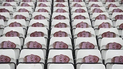 At the England v Australia cricket match at Edgbaston, Birmingham, Britain, Ben Stokes masks lie on seats before play. Reuters