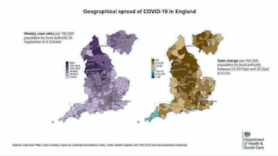 This graph shows the spread of Covid-19 in England.
