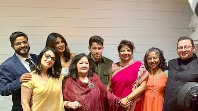 Nick Jonas and Priyanka Chopra with their families at their latest wedding reception. Courtesy Priyanka Chopra / Instagram