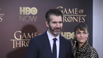 Creator and executive producer David Benioff arrives with his wife Amanda Peet. Reuters