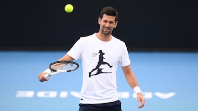 Novak Djokovic warms up with his training team ahead of the 2023 Adelaide International. Getty