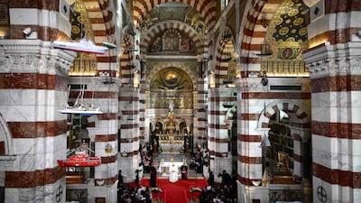 Pope Francis takes part in a Marian prayer at the Notre-Dame de la Garde basilica in Marseille, southern France. AFP