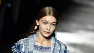 Model Gigi Hadid in a Missoni design. The fashion label is known for its brightly-colored, zig-zag patterns. AFP