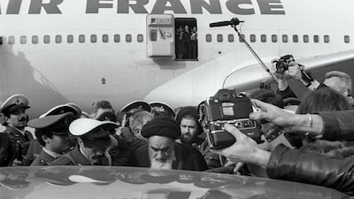 Revolutionary leader Ayatollah Ruhollah Khomeini returning to Tehran from exile in France, on February 1, 1979. AFP