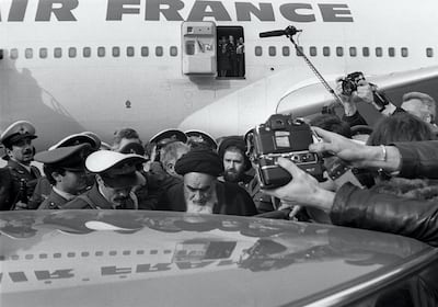Revolutionary leader Ayatollah Ruhollah Khomeini returning to Tehran from exile in France, on February 1, 1979. AFP