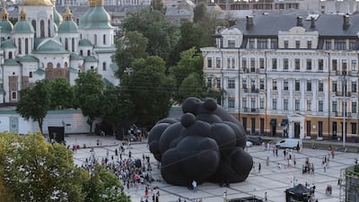 The Black Cloud artwork in Kyiv, Ukraine. Created by Ukrainian artist Oleksiy Sai, a 30-metre-long work, will be shown for two days at Saint Sophia Square before heading to the 2025 Burning Man Festival in the US. The piece represents an unavoidable threat, a looming storm, symbolising the war in Ukraine. EPA