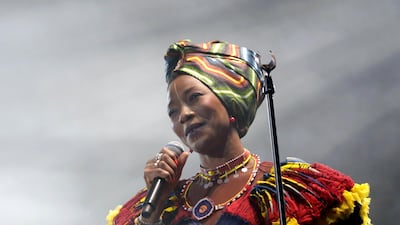 CANNES, FRANCE - MAY 21: Musician Fatoumata Diawara performs during the 70th annual Cannes Film Festival at on May 21, 2017 in Cannes, France. (Photo by Claudio Lavenia/Getty Images)