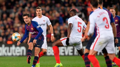 Barcelona's Philippe Coutinho shoots towards goal. AFP