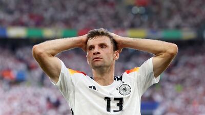 Thomas Muller of Germany looks dejected after Merino's goal. Getty Images
