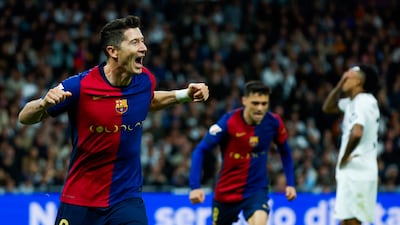 Robert Lewandowski has been in great form, scoring twice in Barcelona's 4-0 win over Real Madrid on October 26, 2024. EPA