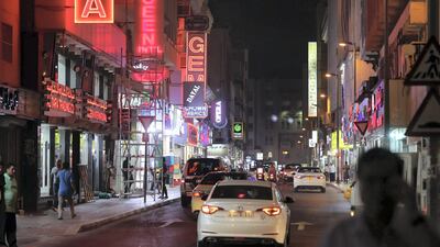 Bur Dubai at night. The area is known for its vibrant street life.