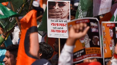 A protest in support of women who accused Bollywood stars of violence against women. Getty