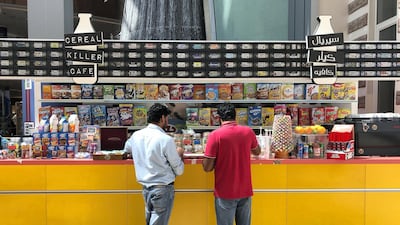 The food stall serves more than 120 types of cereal