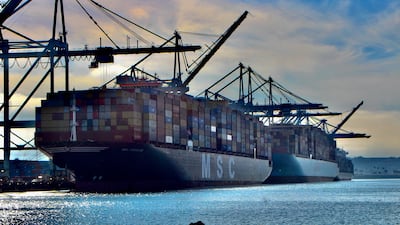 Most of the container ships entering the Port of Los Angeles are carrying 14,000 containers ready to be unloaded. Holly Aguirre / The National