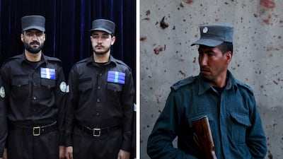 The new Afghan Taliban police uniform, left, and the old one, right. Reuters, AFP