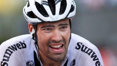 Dutch rider Tom Dumoulin of Team Giant-Alpecin reacts as he crosses the finish line to win the ninth stage of the 103rd Tour de France cycling race over 184.5km between Vielha Val d’Aran and Andorre Arcalis, Andorra, 10 July 2016. Kim Ludbrook / EPA