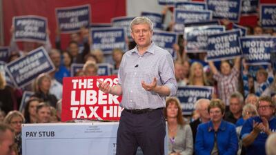 Former Canadian prime minister Stephen Harper, above, in London, Ontario in 2015, says politicians should not dismiss populism and patriotism. AFP