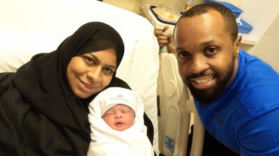 Emirati couple Salem and Salma Mubarak welcomed their baby boy, Khalifa, on the first day of the New Year at RAK Hospital. Courtesy RAK Hospital