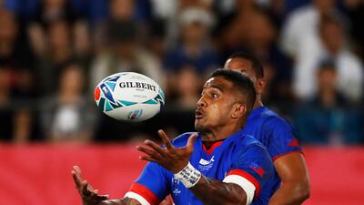 Samoa's Rey Lee-Lo, pictured, and Motu Matu'u were handed three-match bans for shoulder-led hits to the head of Russia's Vasily Artemyev during Samoa's opening 34-9 Rugby World Cup Pool A win. AFP