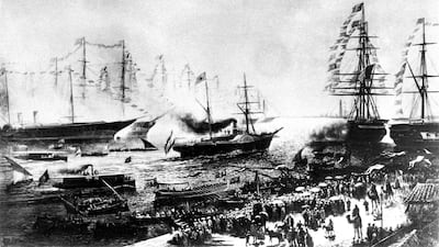 This file photo taken in November 1869 shows the inauguration of the Suez Canal in Egypt. AFP