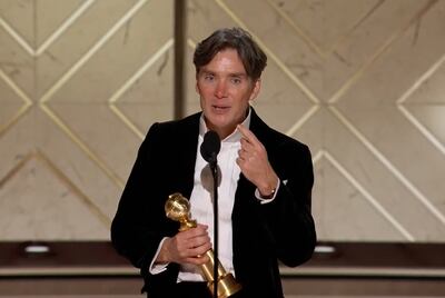 Actor Cillian Murphy joked with the audience while collecting his award for Best actor – drama. Photo: Golden Globes