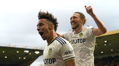 Leeds United's Rodrigo Moreno celebrates scoring their fourth goal in the win against Wolverhampton Wanderers. PA
