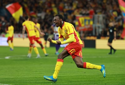 Saudi Arabia international Saud Abdulhamid celebrates scoring for Lens in Ligue 1. Reuters