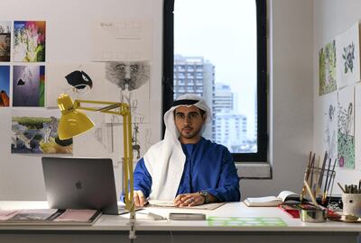 Ahmed Saeed Al Areef Al Dhaheri in his studio on the top floor of the Cultural Foundation. Khushnum Bhandari for The National