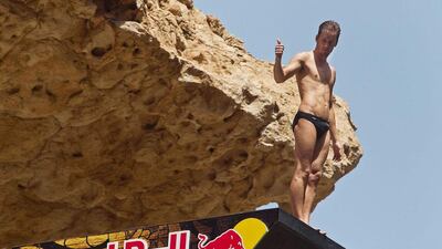 Gary Hunt gives the OK to the judges before diving from the board during the first round.