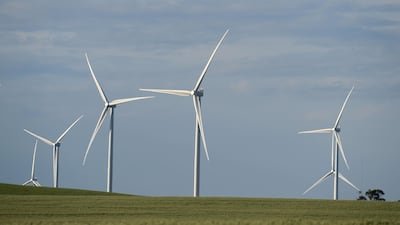 Wind turbines stand at the Hornsdale wind farm near Jamestown, South Australia, where the world's largest lithium-ion battery project is being installed. Carla Gottgens/Bloomberg