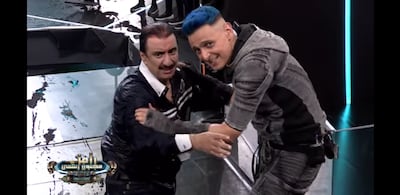 Ramez Galal with Saudi Arabian actor Hassan Assiri, who he pranked as part of his show Ramez Majnun Rasmi in April 2020. Photo: YouTube