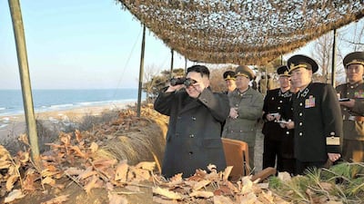 The test came as a surprise as leader Kim Jong-un, left, did not mention the Pyongyang’s nuclear weapons in his New Year’s speech. KCNA via KNS / AFP Photo