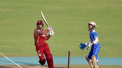 Nasir Jamal of the Kandahar Knights bats during the game between Kandahar Knights and Balkh Legends in the Afghanistan Premier League.