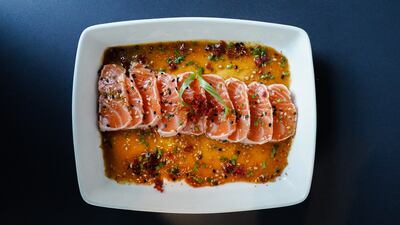 Tuna tataki in truffle soy sauce.