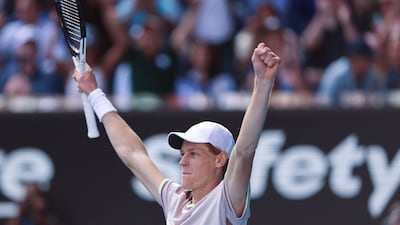 Italy's Jannik Sinner celebrates after victory against Serbia's Novak Djokovic during their men's singles semi-final match at the Australian Open. AFP