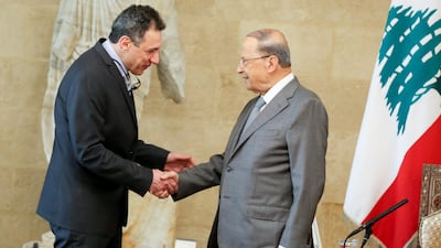 Lebanese President Michel Aoun, right, meets with Mr. Zakka at the presidential palace. Reuters