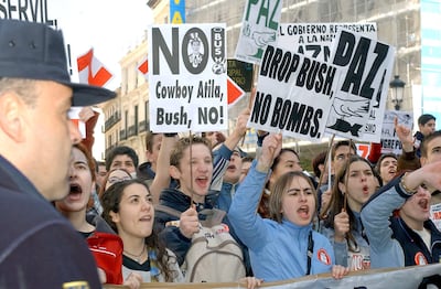 Students demonstrate on Thursday 13 February 2003 in Madrid. EPA