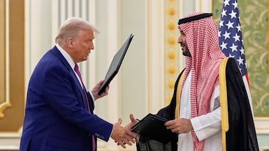 US President Donald Trump and Saudi Crown Prince Mohammed bin Salman during a signing ceremony in Riyadh. AP