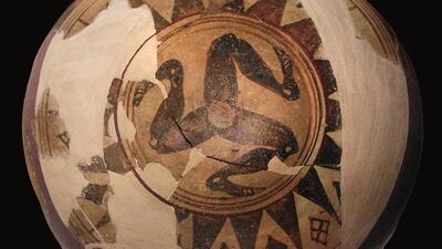 A ceramic dinos, or bowl, with triskelion decoration from Palma di Montechiaro, Sicily, 650 to 600BC. Courtesy Regione Siciliana.