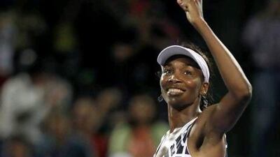 Venus Williams of the U.S. reacts after defeating Petra Kvitova of the Czech Republic during the Sony Ericsson Open tennis tournament in Key Biscayne, Florida March 23, 2012. REUTERS/Andrew Innerarity (UNITED STATES - Tags: SPORT TENNIS) *** Local Caption *** ABI118_TENNIS-ERICS_0324_11.JPG